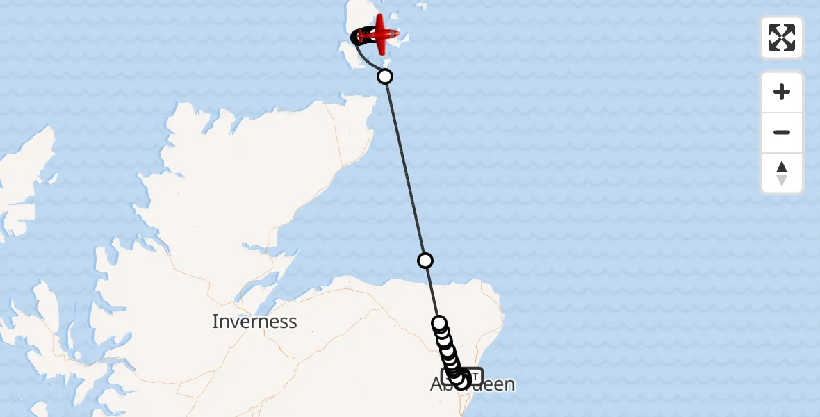 Flight route Air Ambulance Aircraft Aberdeen International Airport - Kirkwall, 30 August 2026, 12:00