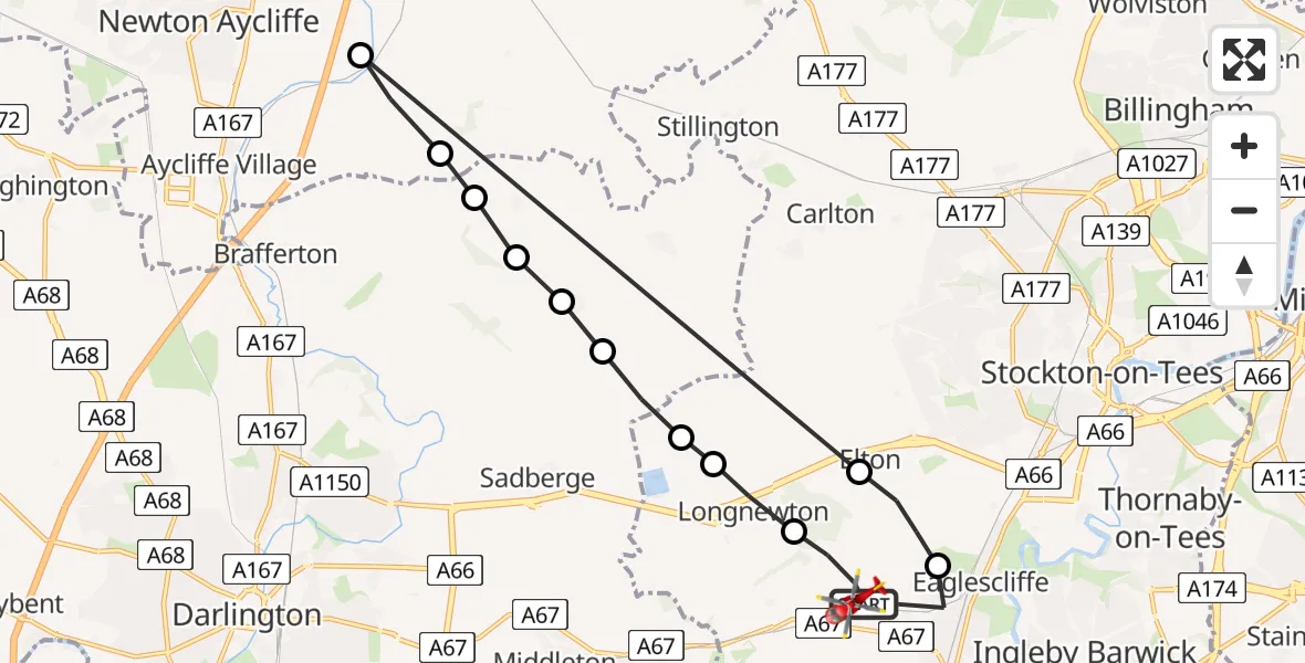 Flight route Air Ambulance Helicopter Egglescliffe - Egglescliffe, 30 August 2026, 12:04