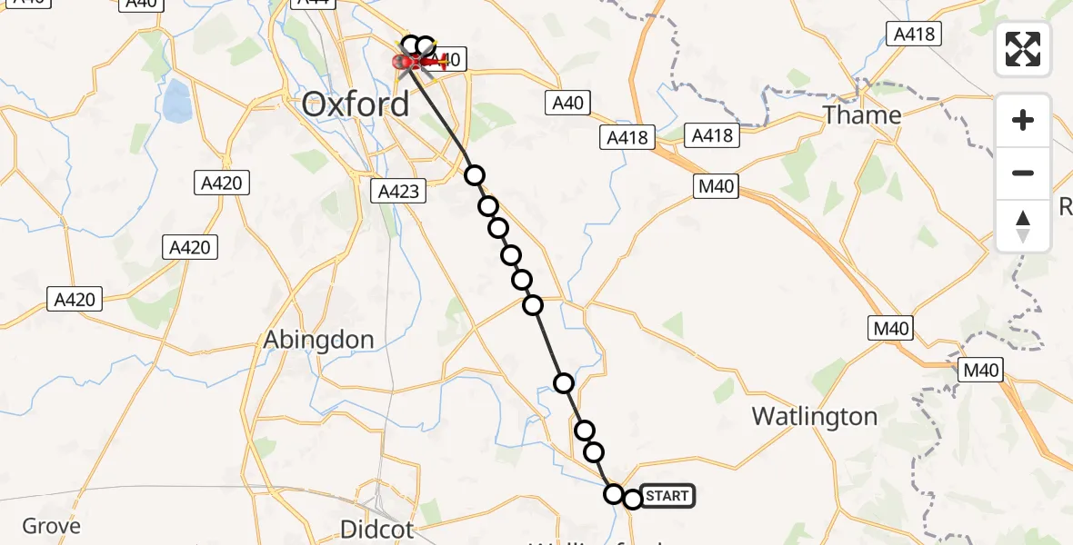 Flight route Air Ambulance Helicopter RAF Benson - Oxford, 30 August 2026, 12:16