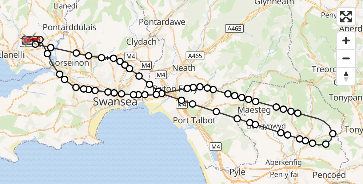 Flight route Air Ambulance Helicopter Dafen - Dafen, 30 August 2026, 12:55