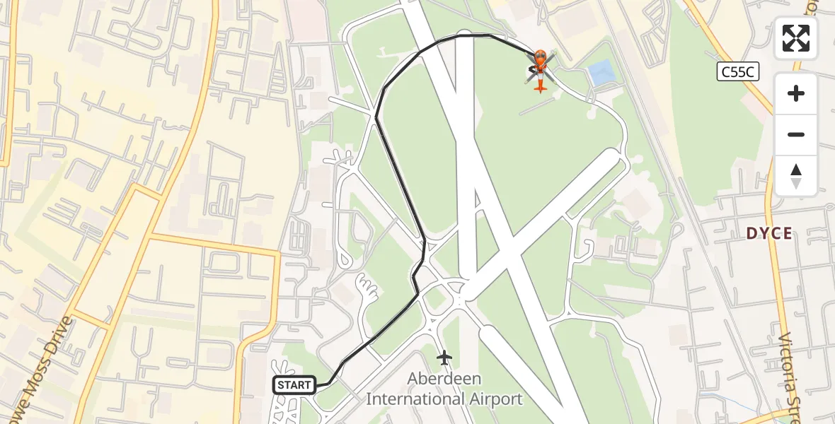 Flight route Coastguard Helicopter Aberdeen International Airport - Aberdeen International Airport, 30 August 2026, 13:13