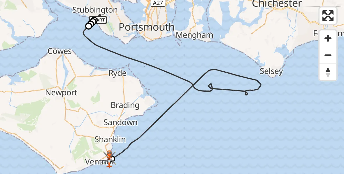 Flight route Coastguard Helicopter Solent Airport - Shanklin, 30 August 2026, 13:28