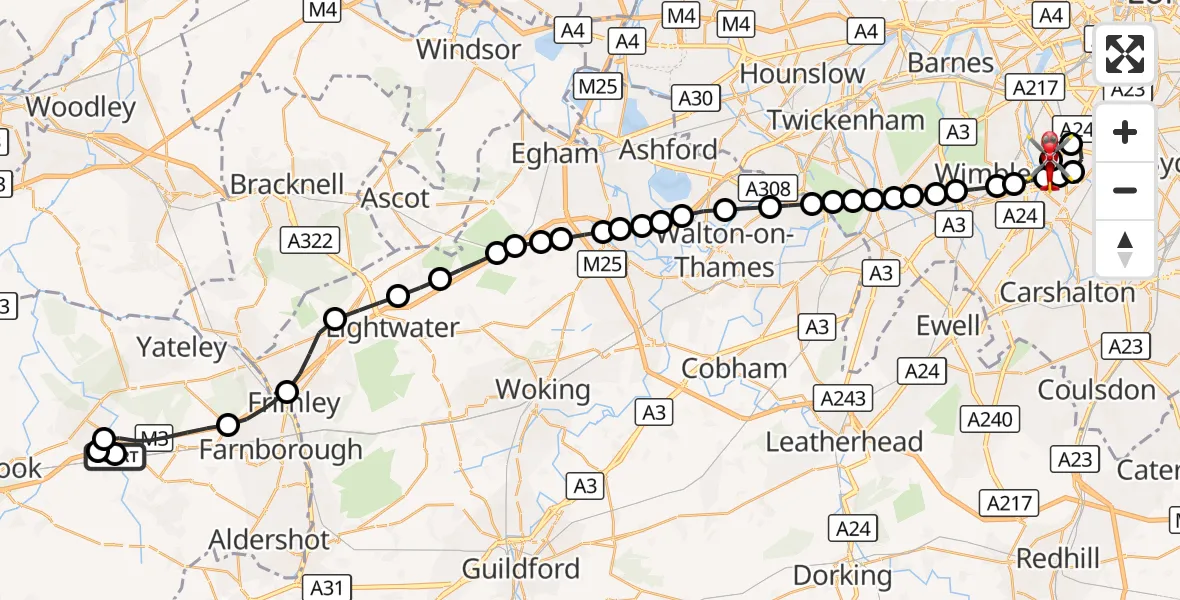 Flight route Air Ambulance Helicopter Fleet - St Georges Hospital, 30 August 2026, 13:36
