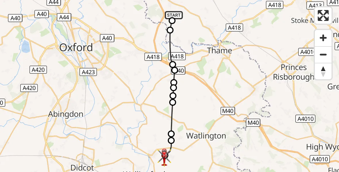 Flight route Air Ambulance Helicopter Oakley - RAF Benson, 30 August 2026, 13:58