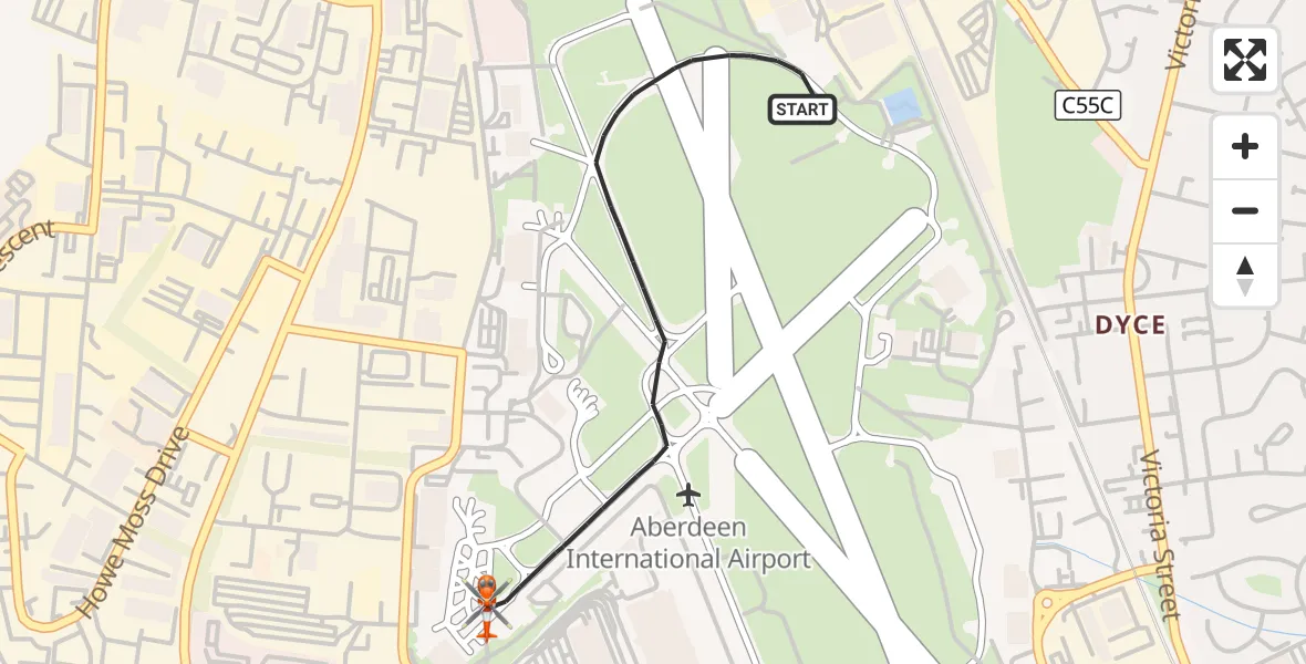 Flight route Coastguard Helicopter Aberdeen International Airport - Aberdeen International Airport, 30 August 2026, 14:19
