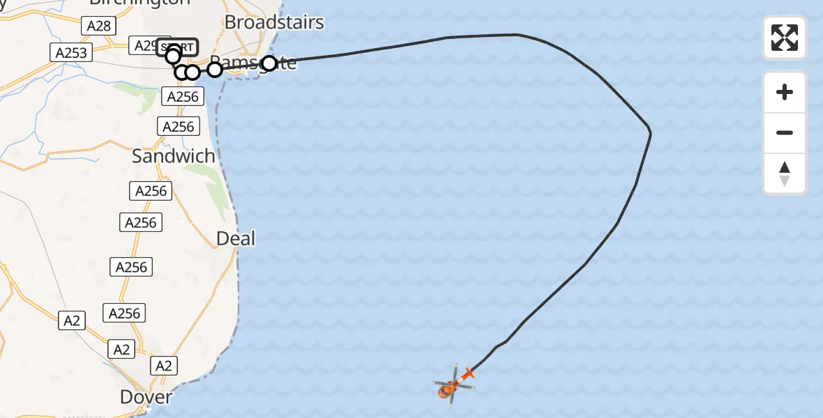 Flight route Coastguard Helicopter Manston Airport - North Sea, 30 August 2026, 14:42