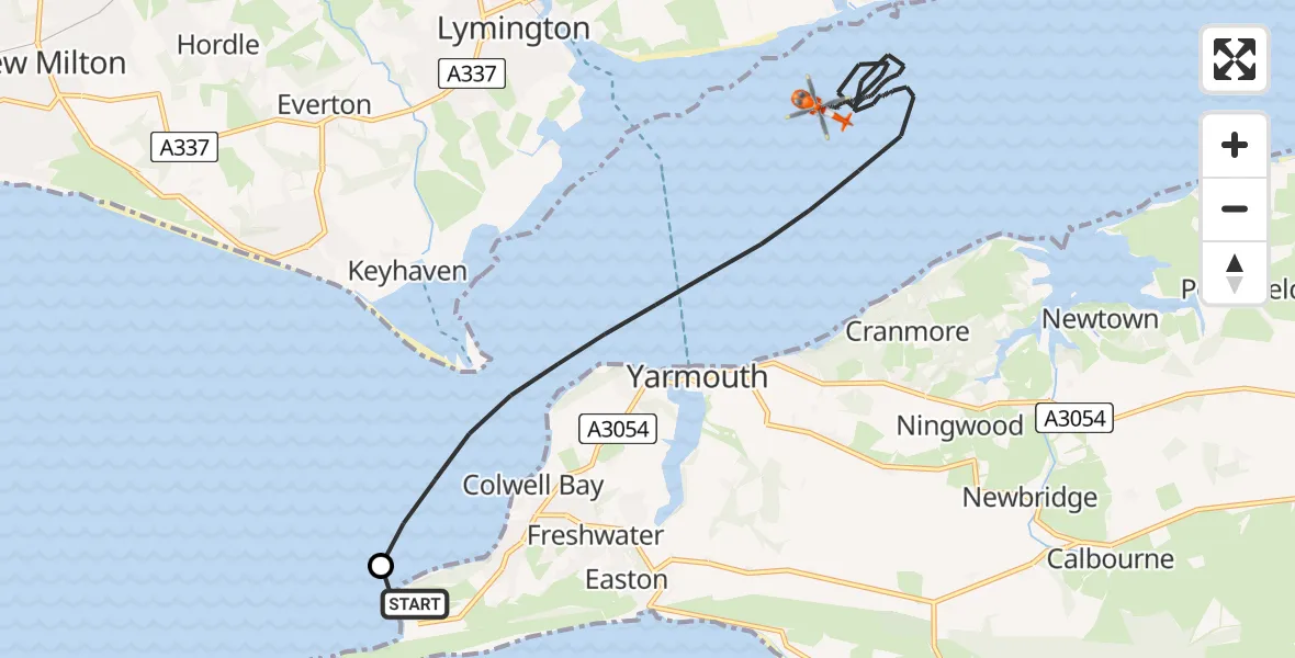 Flight route Coastguard Helicopter Totland - English Channel, 30 August 2026, 14:49