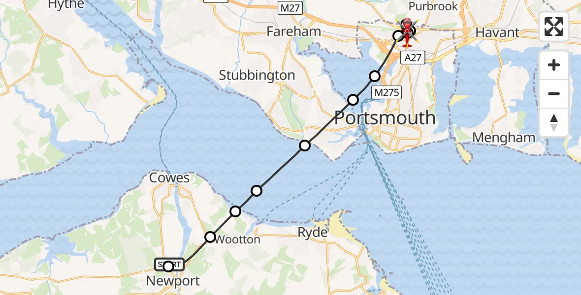 Flight route Air Ambulance Helicopter St Marys Hospital Isle Of Wight - Queen Alexandra Hospital, 30 August 2026, 15:07