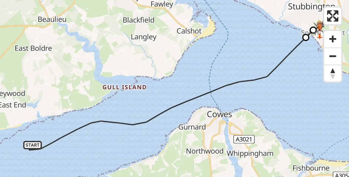 Flight route Coastguard Helicopter English Channel - Solent Airport, 30 August 2026, 15:17