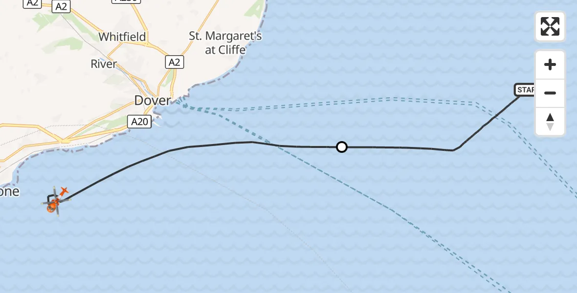 Flight route Coastguard Helicopter North Sea - English Channel, 30 August 2026, 15:22