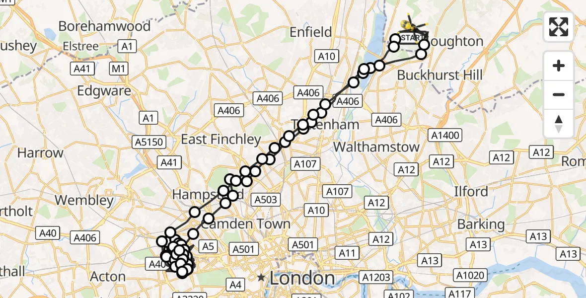 Flight route Police Helicopter Metropolitan Police Air Support Unit Lippitts Hill - Metropolitan Police Air Support Unit Lippitts Hill, 30 August 2026, 15:25