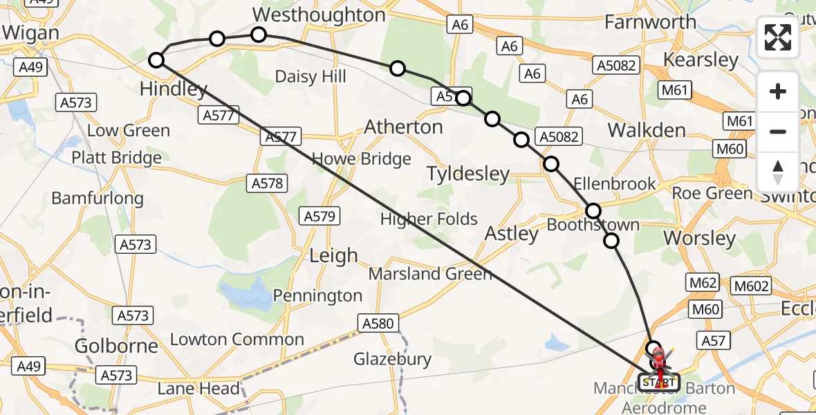 Flight route Air Ambulance Helicopter Manchester Barton Aerodrome - Manchester Barton Aerodrome, 30 August 2026, 15:34