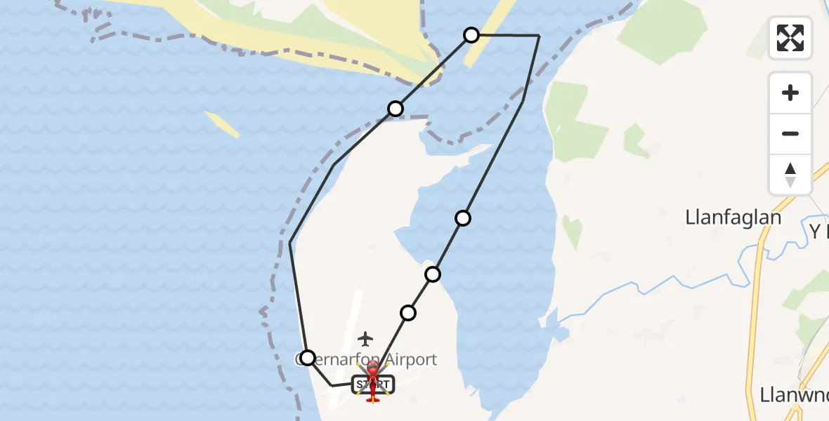 Flight route Air Ambulance Helicopter Caernarfon Airport - Caernarfon Airport, 30 August 2026, 15:38
