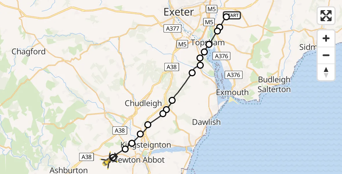 Flight route Police Helicopter East Devon - East Ogwell, 30 August 2026, 15:54