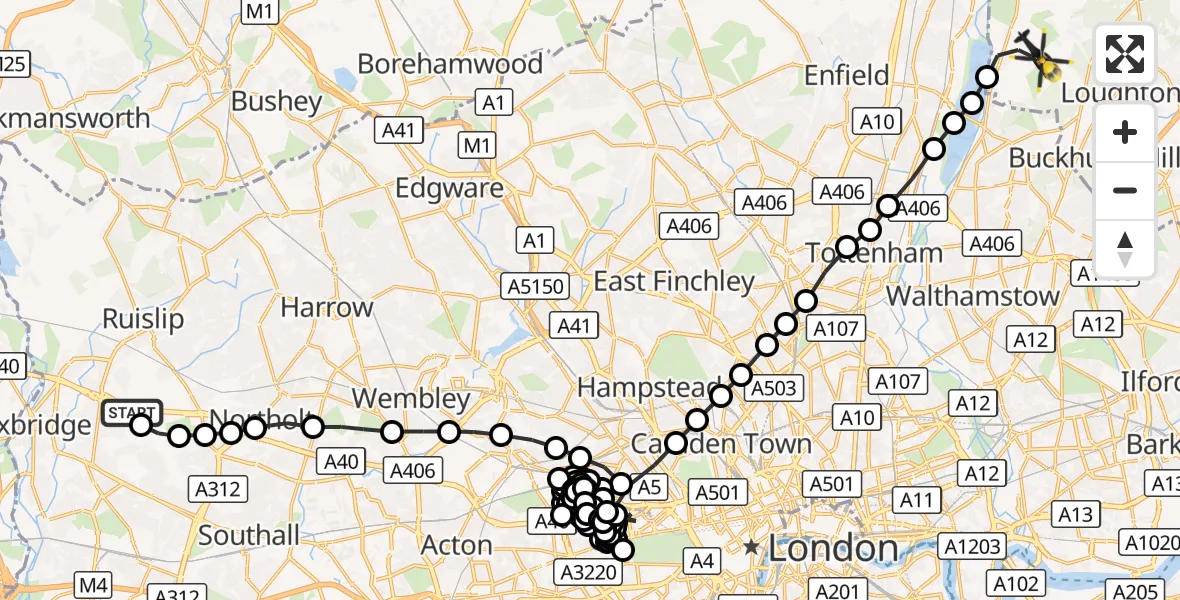 Flight route Police Helicopter RAF Northolt - Sewardstonebury, 30 August 2026, 15:56