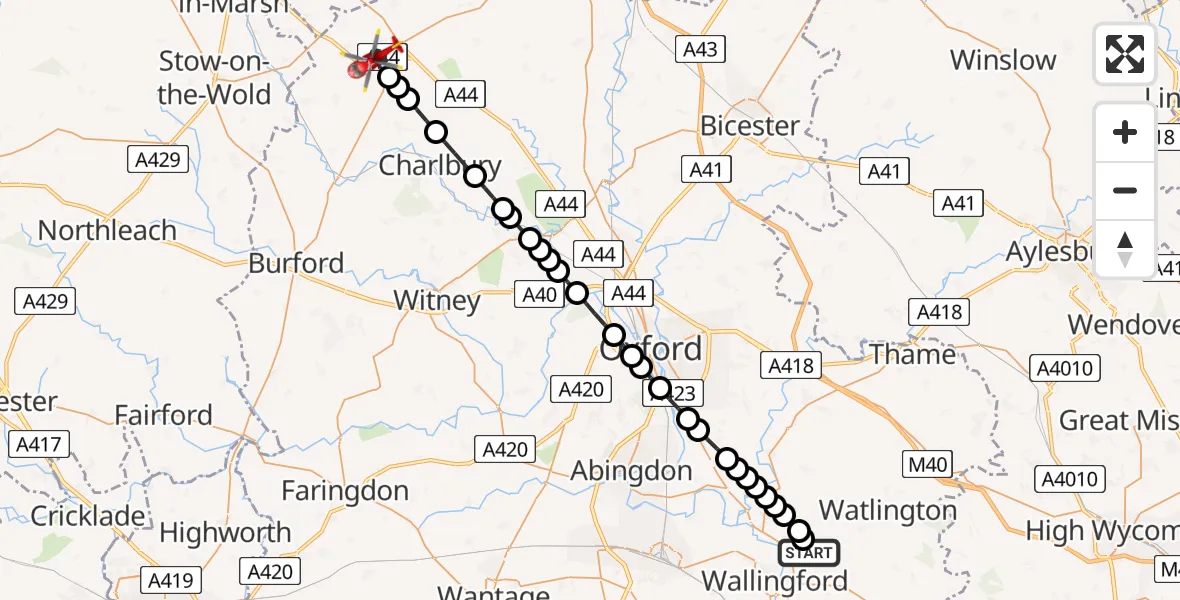 Flight route Air Ambulance Helicopter RAF Benson - Chipping Norton, 30 August 2026, 16:12