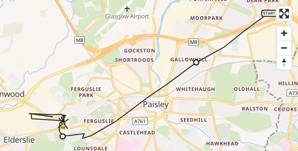 Flight route Police Helicopter Renfrew - Elderslie, 30 August 2026, 16:13