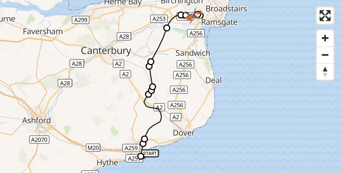 Flight route Coastguard Helicopter English Channel - Manston Airport, 30 August 2026, 16:15