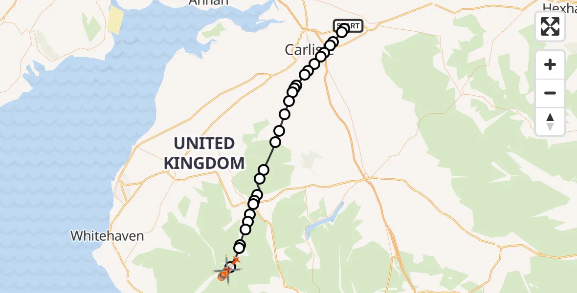 Flight route Coastguard Helicopter Carlisle Lake District Airport - Borrowdale, 30 August 2026, 16:19