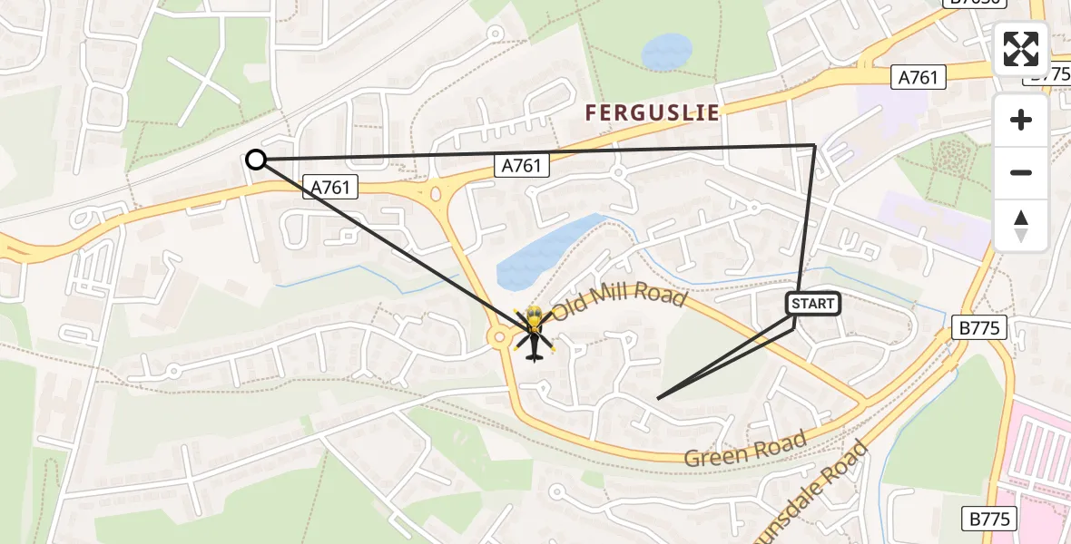 Flight route Police Helicopter Paisley - Paisley, 30 August 2026, 16:21