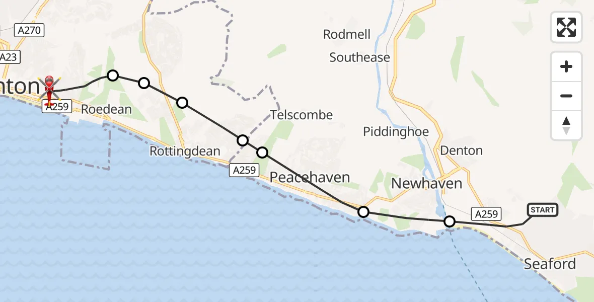 Flight route Air Ambulance Helicopter Seaford - Brighton, 30 August 2026, 16:26