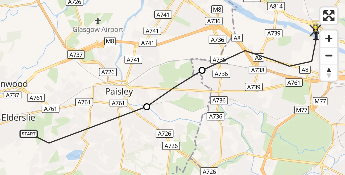 Flight route Police Helicopter Elderslie - Glasgow, 30 August 2026, 16:28