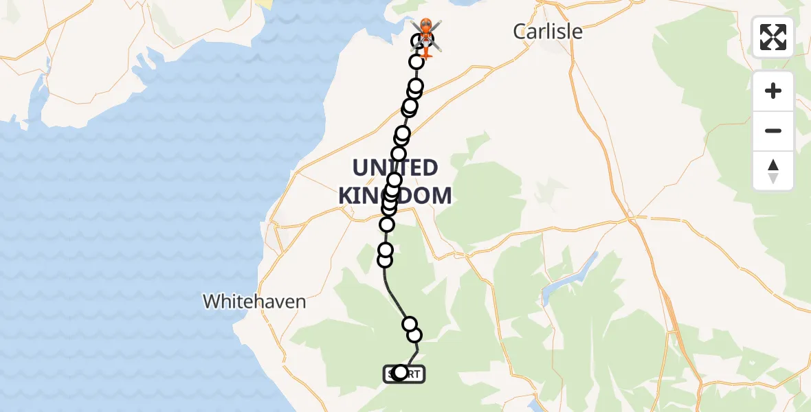 Flight route Coastguard Helicopter Wasdale - Kirkbride Airfield, 30 August 2026, 16:47