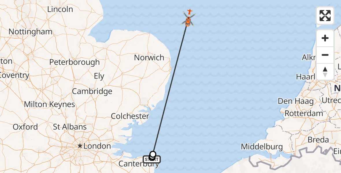 Flight route Coastguard Helicopter Manston Airport - North Sea, 30 August 2026, 17:01