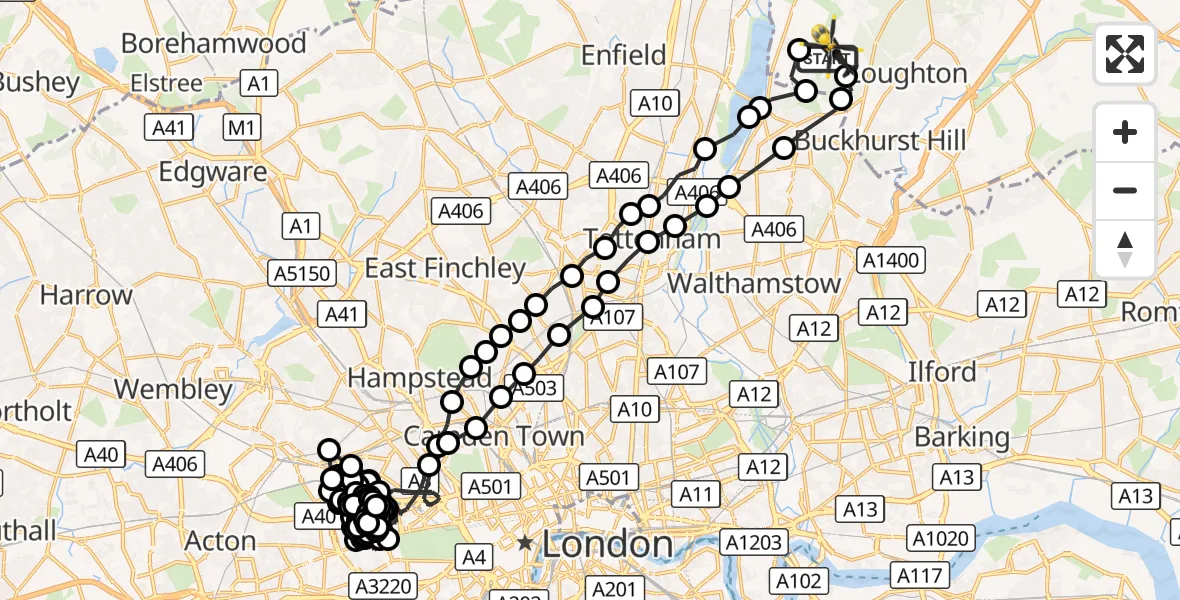 Flight route Police Helicopter Metropolitan Police Air Support Unit Lippitts Hill - Sewardstonebury, 30 August 2026, 17:21