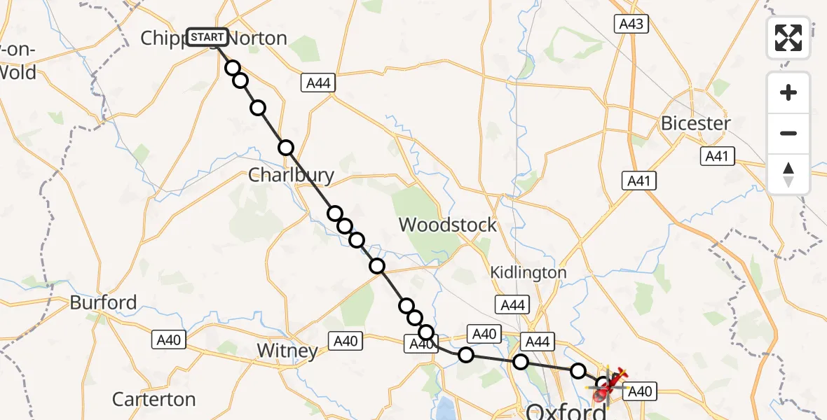 Flight route Air Ambulance Helicopter Chipping Norton - Oxford, 30 August 2026, 17:24