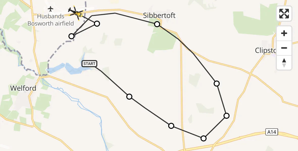 Flight route Police Helicopter Sulby - Husbands Bosworth Airfield, 30 August 2026, 17:37