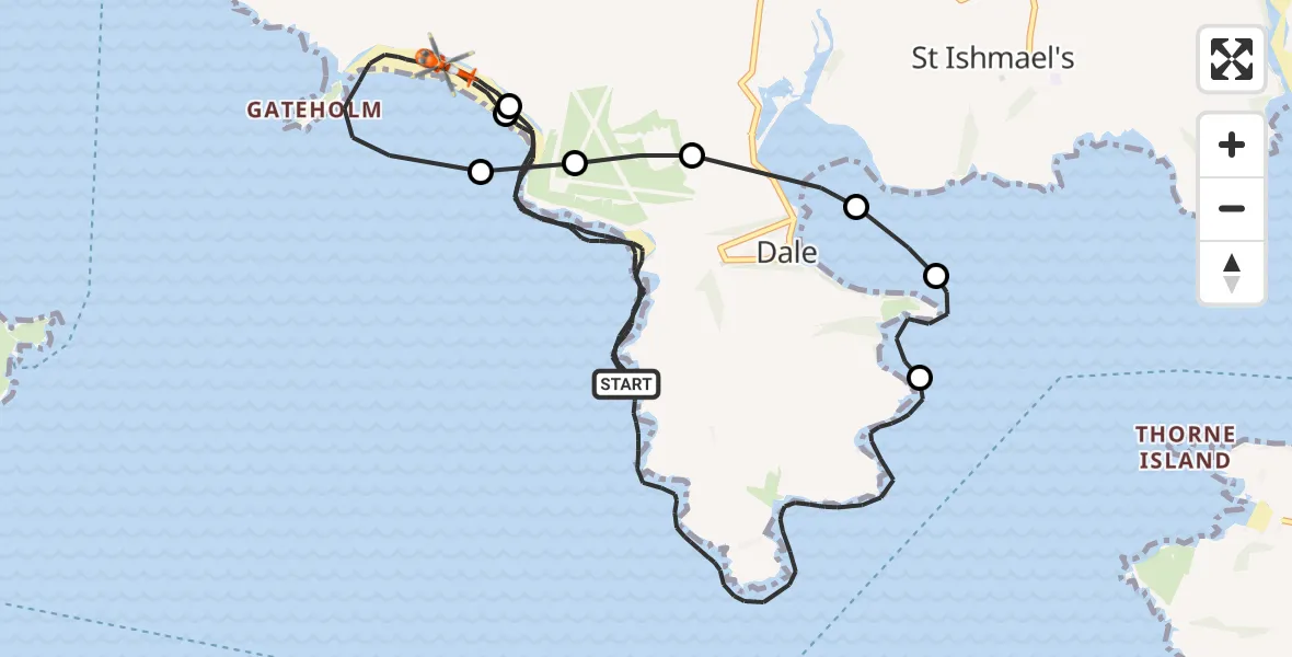 Flight route Coastguard Helicopter Dale - Marloes, 30 August 2026, 18:01