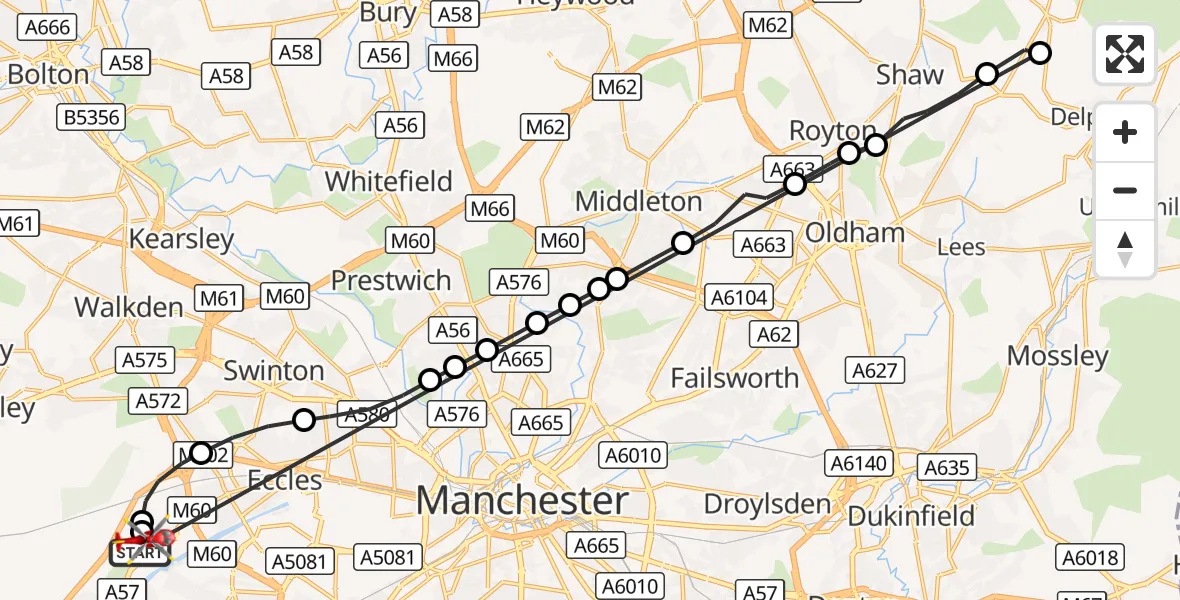 Flight route Air Ambulance Helicopter Manchester Barton Aerodrome - Manchester Barton Aerodrome, 30 August 2026, 18:16