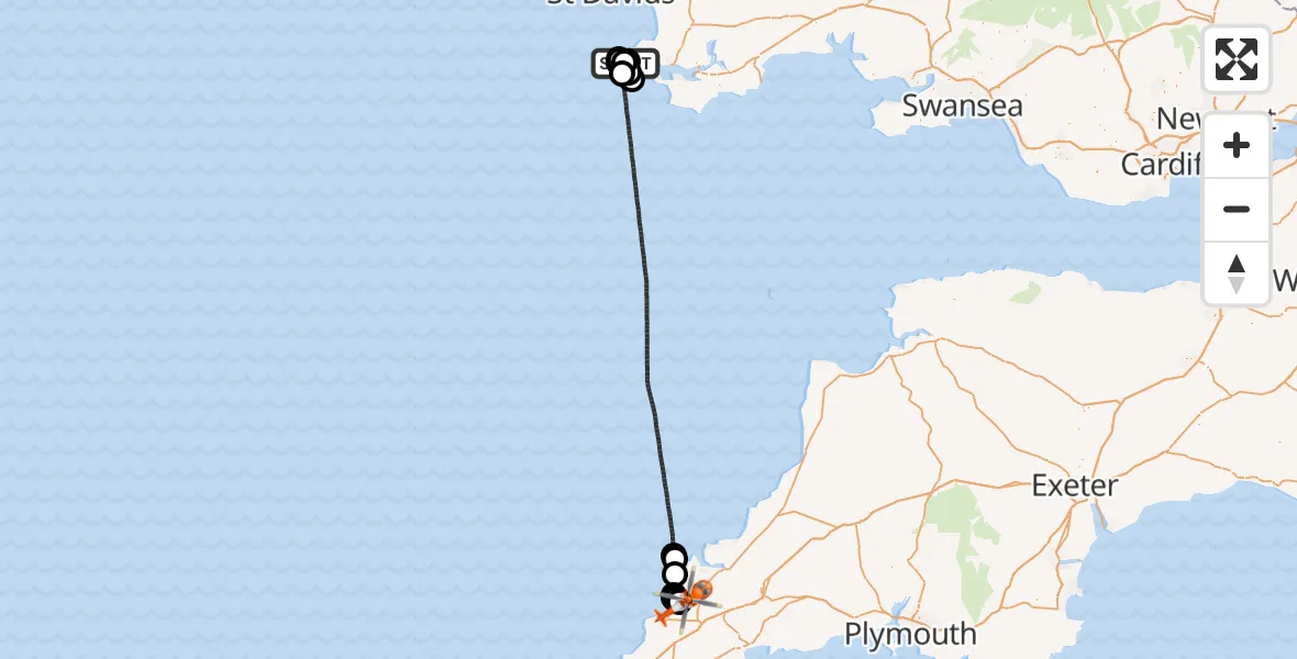 Flight route Coastguard Helicopter Marloes - Cornwall Airport Newquay, 30 August 2026, 18:46