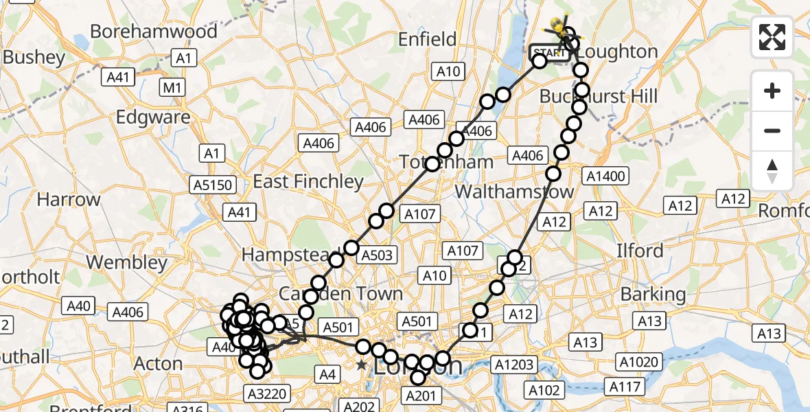 Flight route Police Helicopter Chingford - Metropolitan Police Air Support Unit Lippitts Hill, 30 August 2026, 18:49