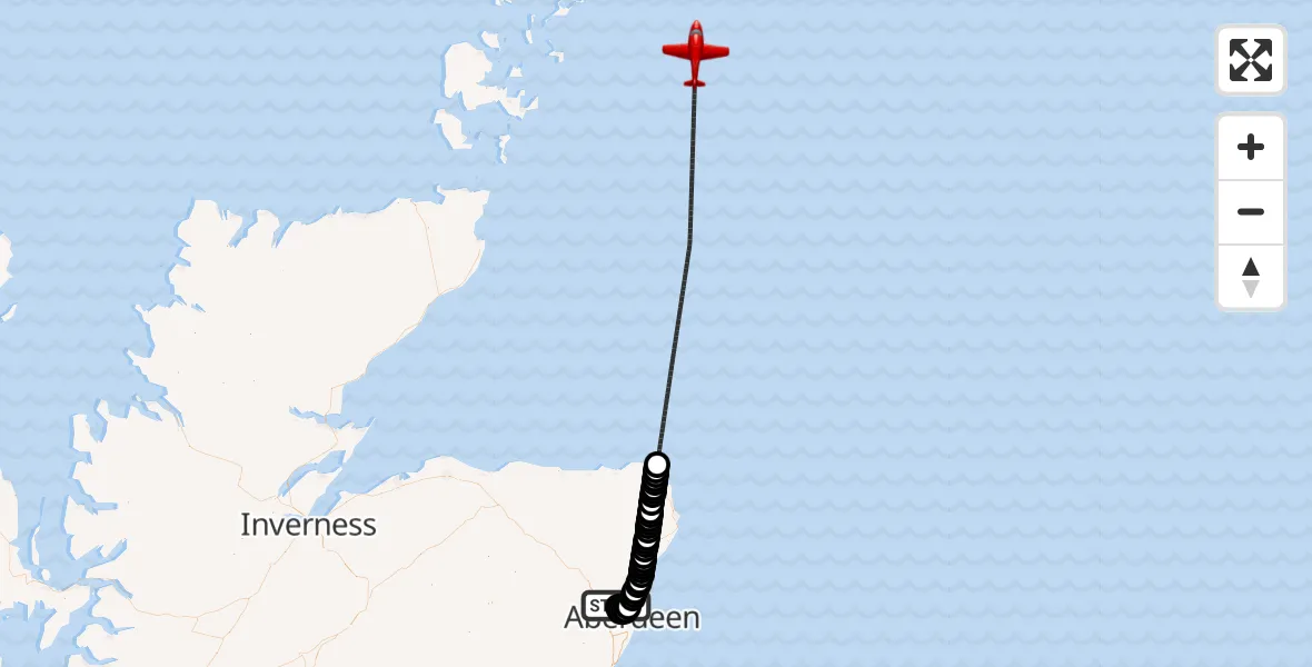 Flight route Air Ambulance Aircraft Aberdeen International Airport - North Sea, 30 August 2026, 19:15
