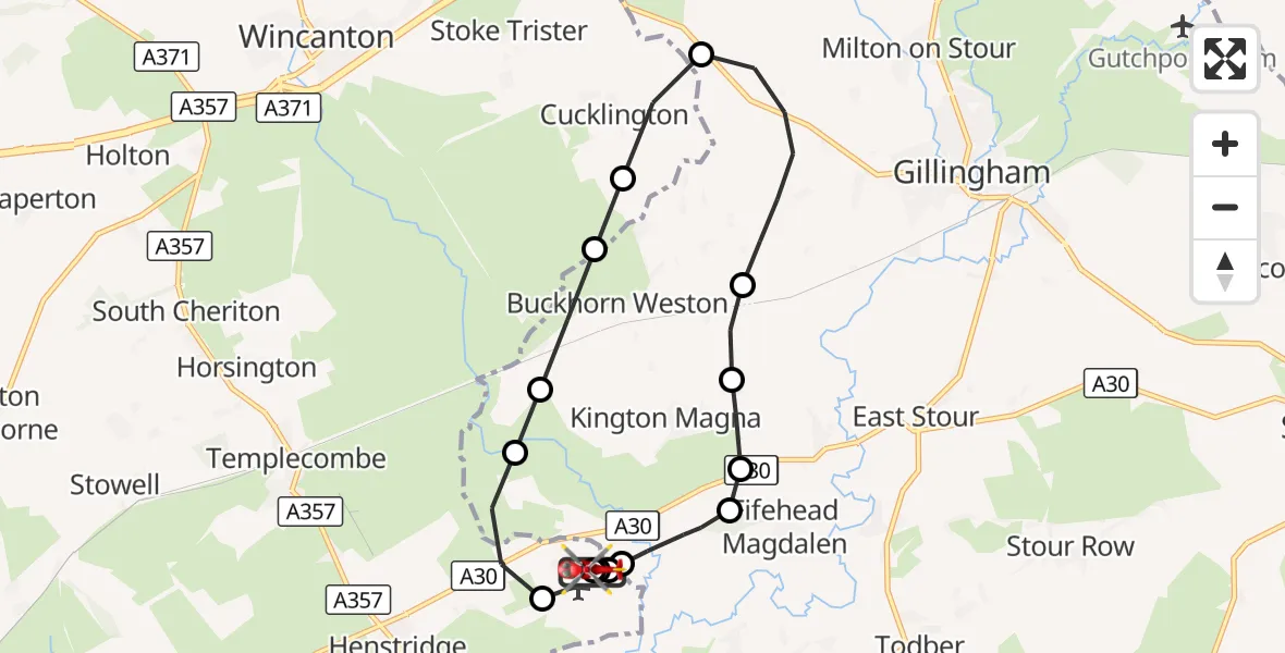 Flight route Air Ambulance Helicopter Henstridge Airfield - Henstridge Airfield, 30 August 2026, 19:17