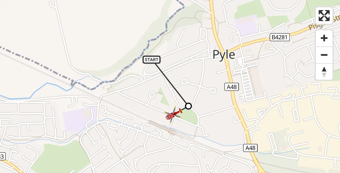 Flight route Air Ambulance Helicopter Pyle - North Cornelly, 30 August 2026, 19:43