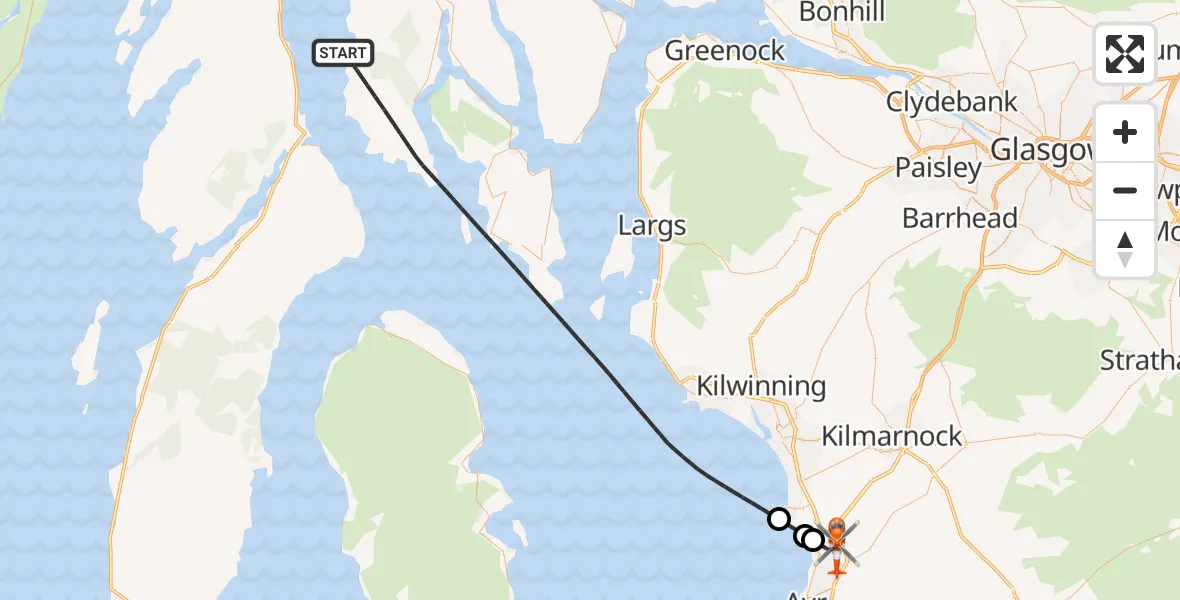 Flight route Coastguard Helicopter Inner Seas - Glasgow Prestwick Airport, 30 August 2026, 20:10
