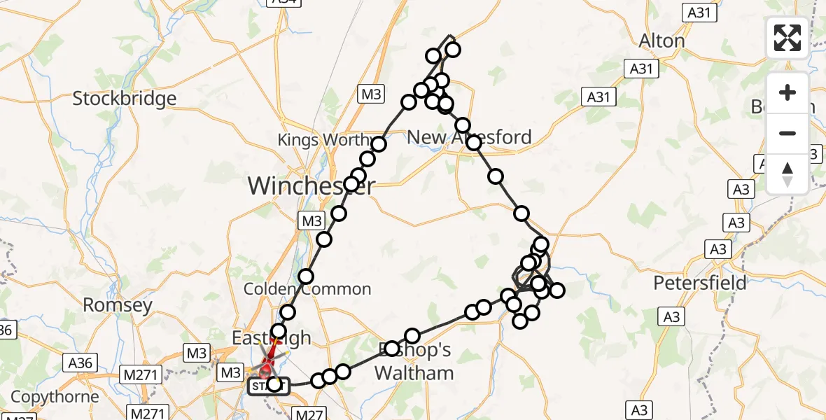 Flight route Air Ambulance Helicopter Southampton Airport - Southampton Airport, 30 August 2026, 20:31