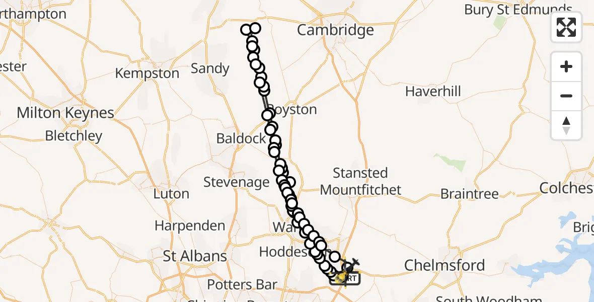 Flight route Police Helicopter North Weald Airfield - North Weald Airfield, 30 August 2026, 22:44