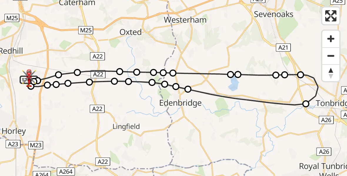 Flight route Air Ambulance Helicopter Redhill Aerodrome - Redhill Aerodrome, 31 August 2026, 00:30