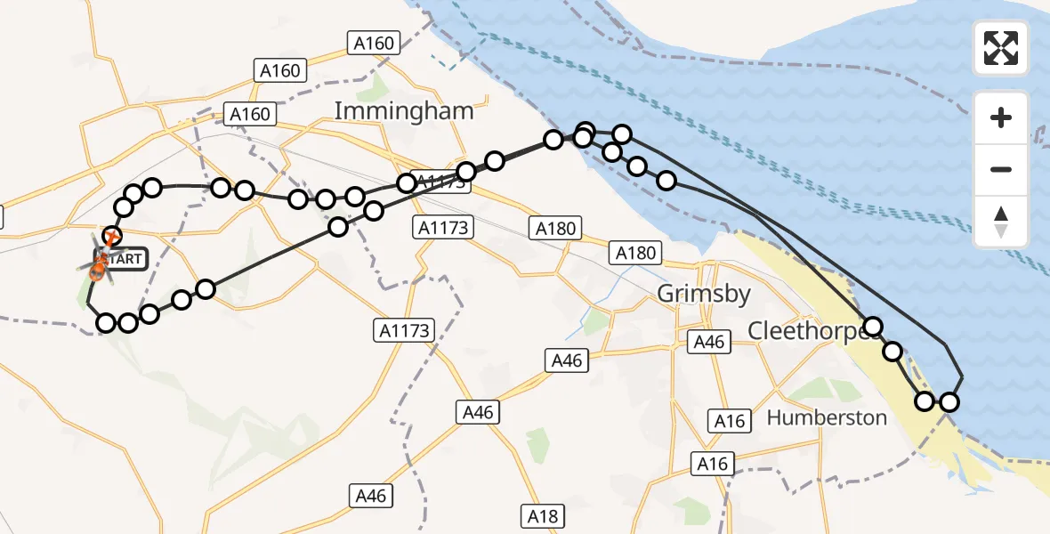 Flight route Coastguard Helicopter Humberside Airport - Humberside Airport, 31 August 2026, 04:44