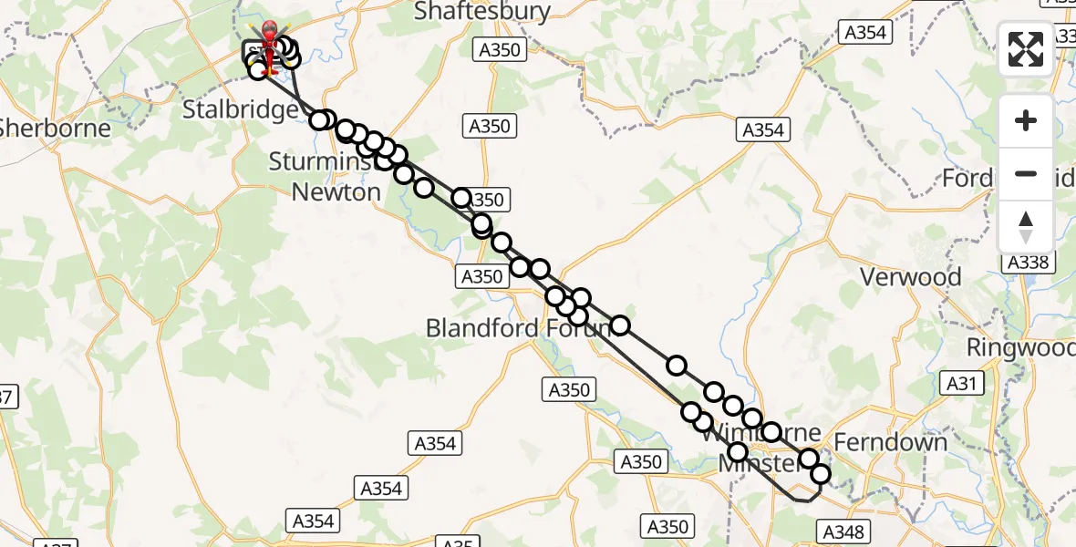 Flight route Air Ambulance Helicopter Henstridge Airfield - Henstridge Airfield, 31 August 2026, 07:18