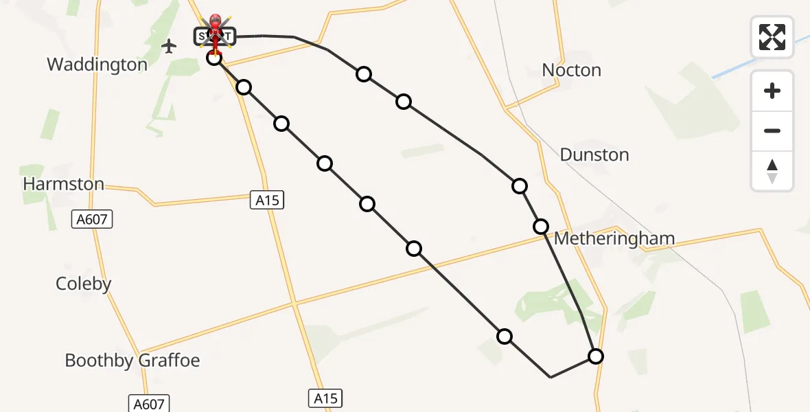 Flight route Air Ambulance Helicopter RAF Waddington - North Kesteven, 31 August 2026, 07:31