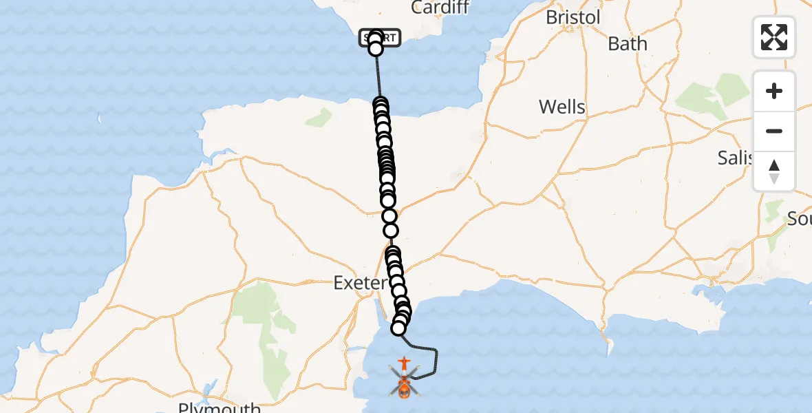 Flight route Coastguard Helicopter MOD St Athan - English Channel, 31 August 2026, 08:30