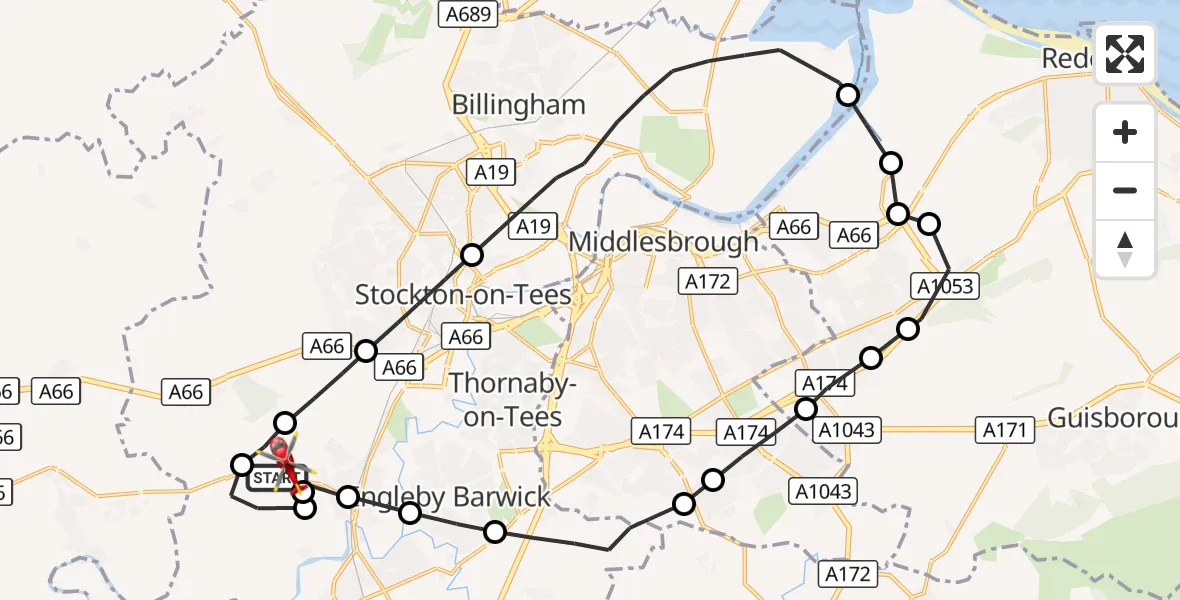 Flight route Air Ambulance Helicopter Aislaby - Egglescliffe, 31 August 2026, 10:57