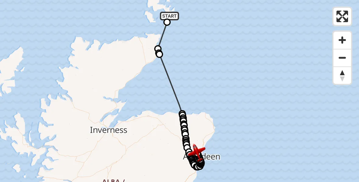 Flight route Air Ambulance Aircraft North Atlantic Ocean - Aberdeen International Airport, 31 August 2026, 10:59