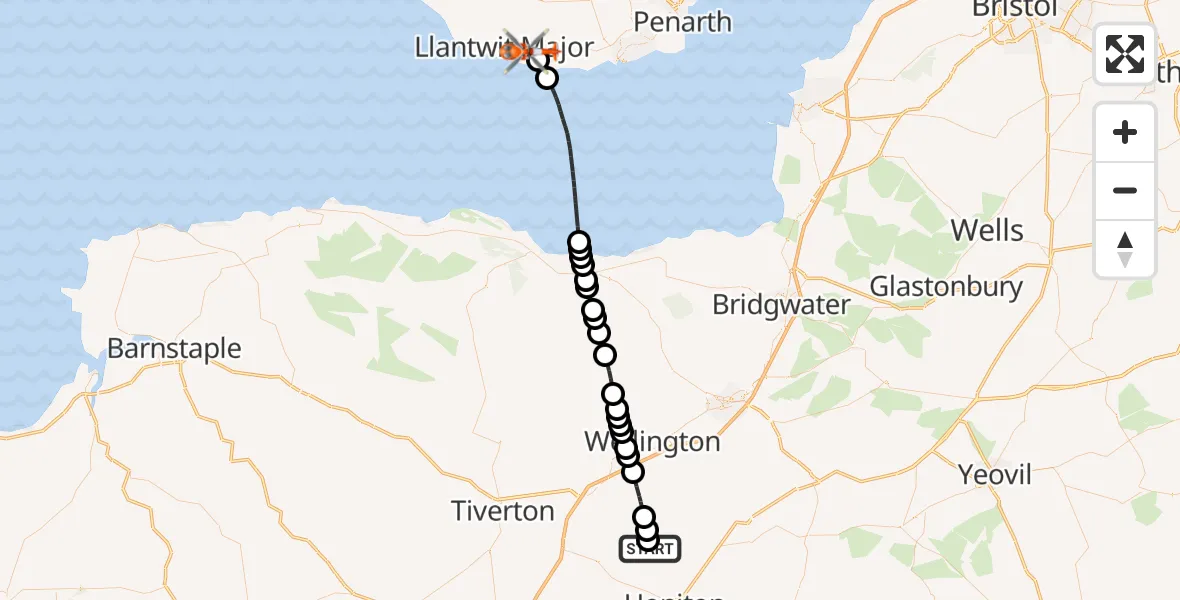 Flight route Coastguard Helicopter Dunkeswell Airfield - MOD St Athan, 31 August 2026, 11:01