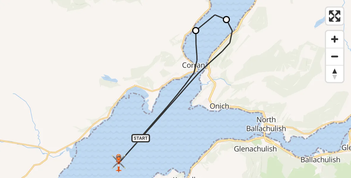 Flight route Coastguard Helicopter Inner Seas - Inner Seas, 31 August 2026, 11:07